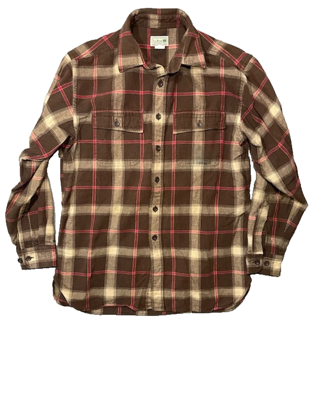 Vintage LL Bean Mens L Scotch Plaid Brown Flannel Work Utility Button Rugged